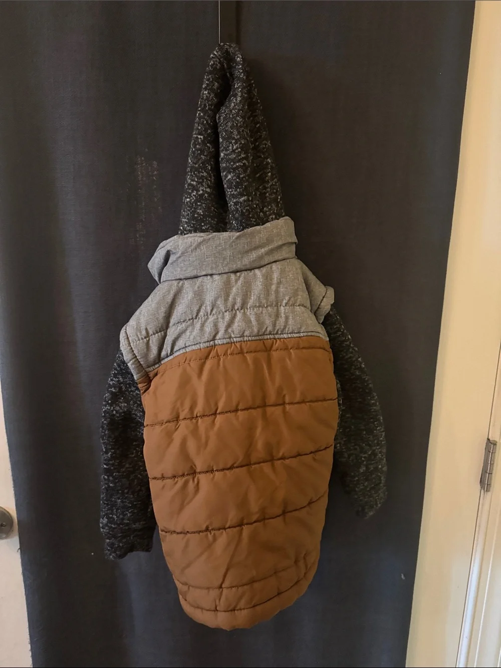 Children's Quilted Hooded Puffer Jacket - Brown & Gray Size 5/6